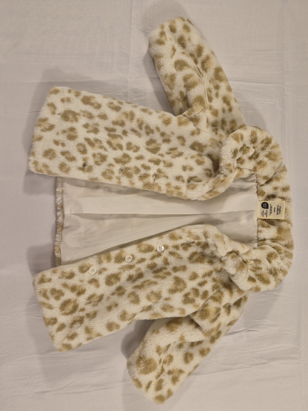 First Impressions Cream Faux Fur Leopard-Print Pea Coat